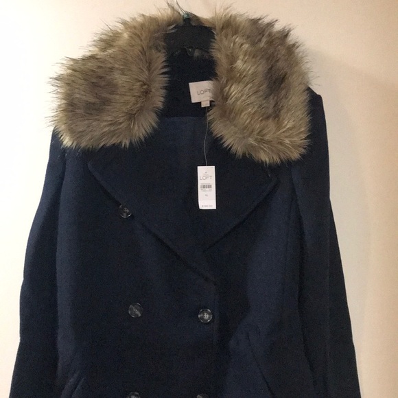 NWT-S,M,XL- Ann Taylor Loft Faux Fur Collar Coat - Forever Navy - Picture 2 of 12